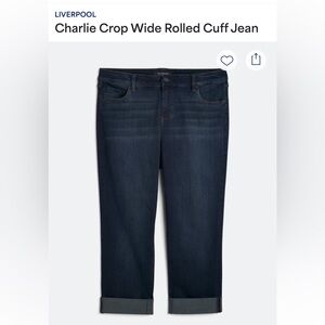 Liverpool Charlie Crop Wide Rolled Cuff Dark Blue Jeans NWT